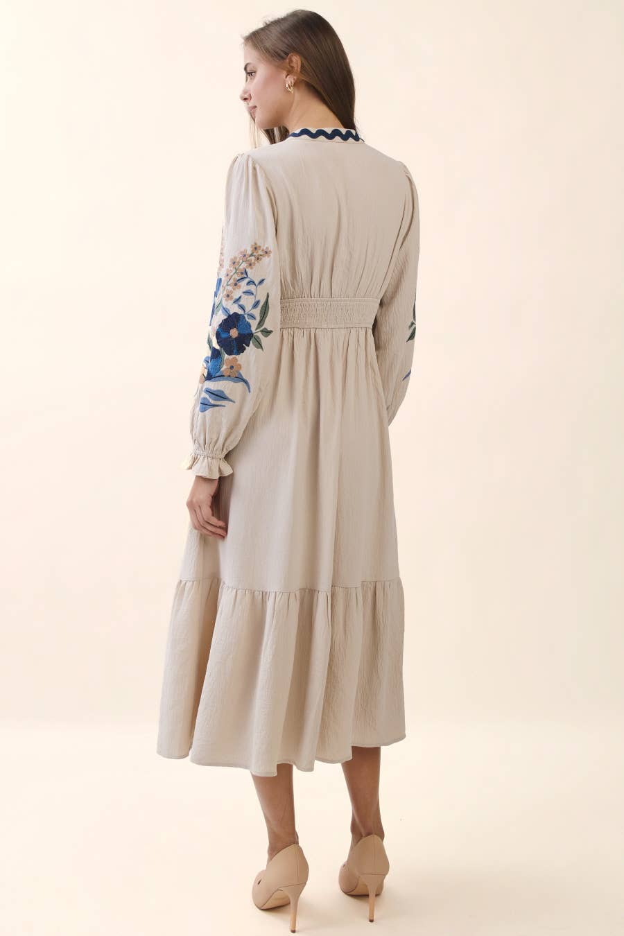 Embroidered Tiered Midi Dress
