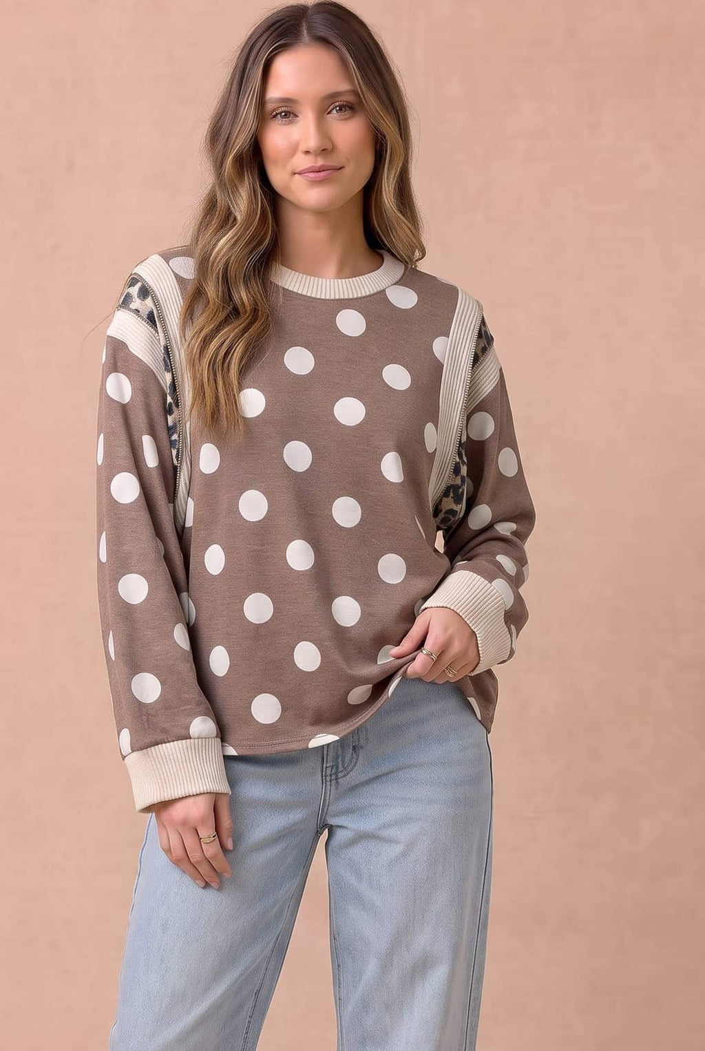 Polka Dot Mixed Media Knit Top