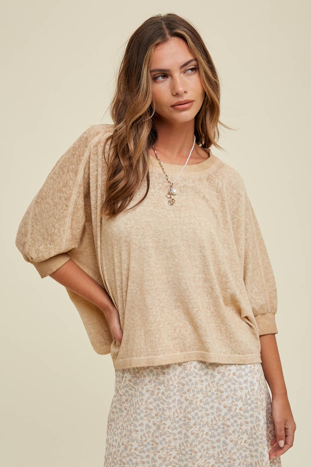 Taupe Boxy Relaxed Fit Top