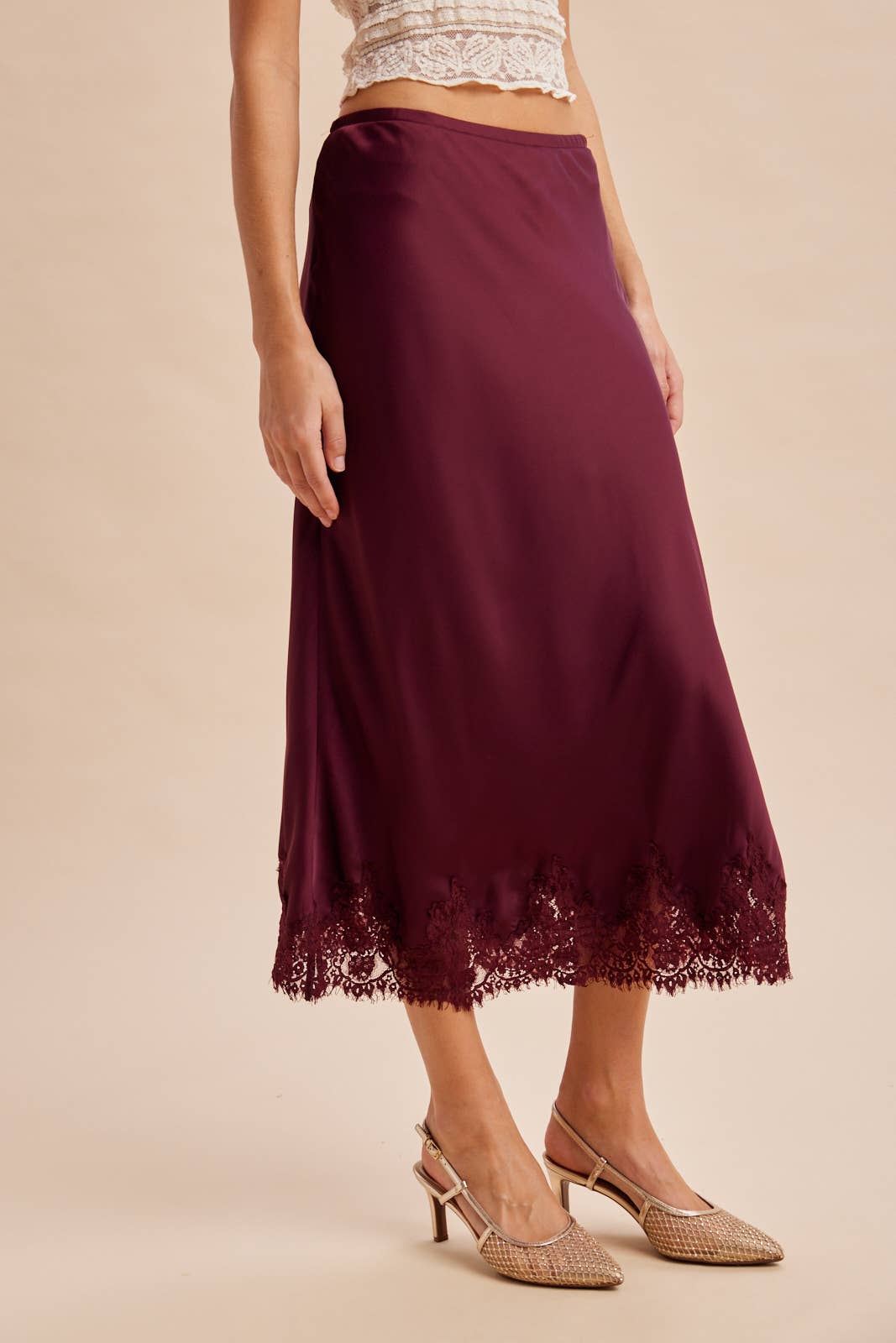 SATIN LACE TRIM SKIRT