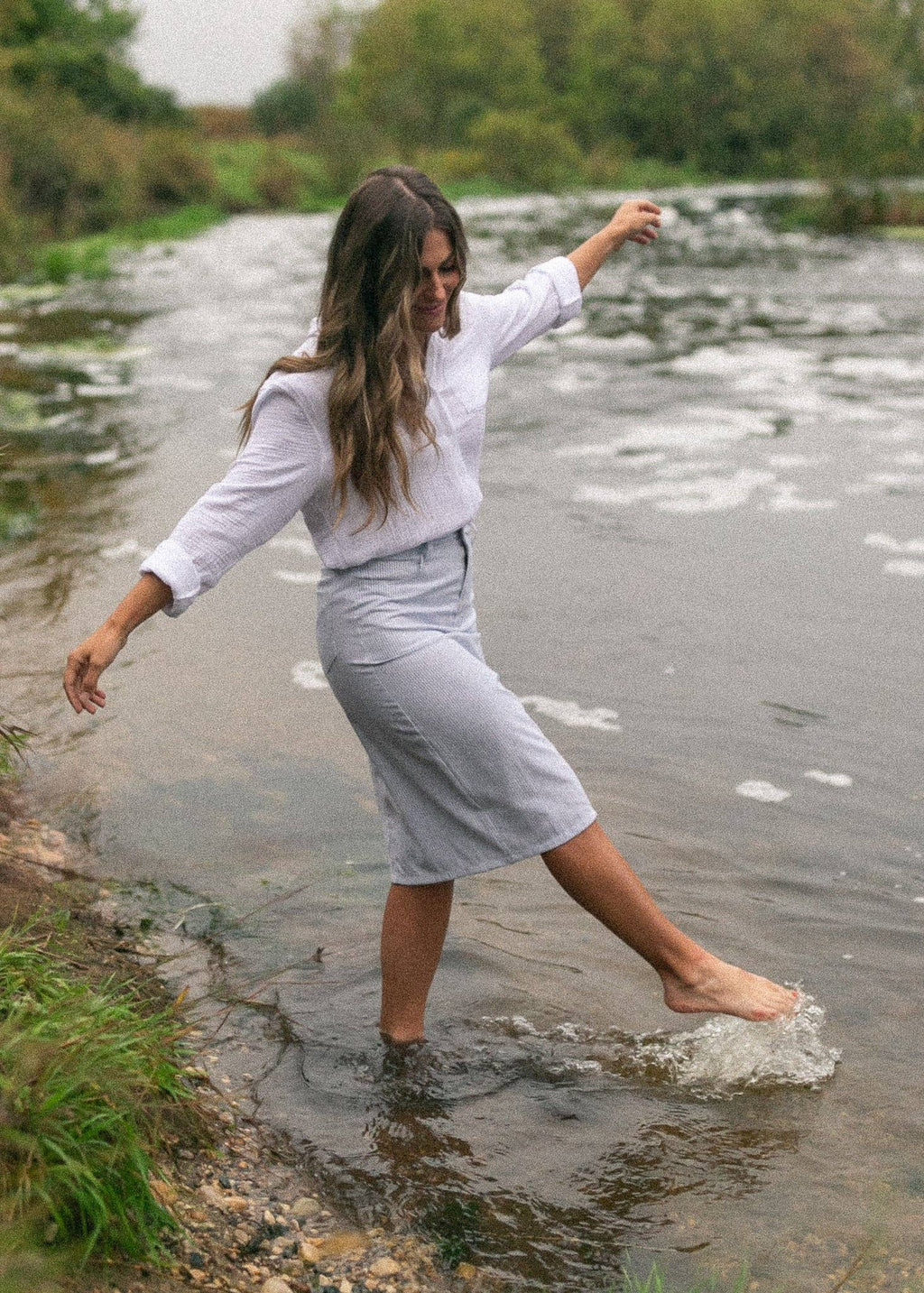 Bay Striped Midi Skirt