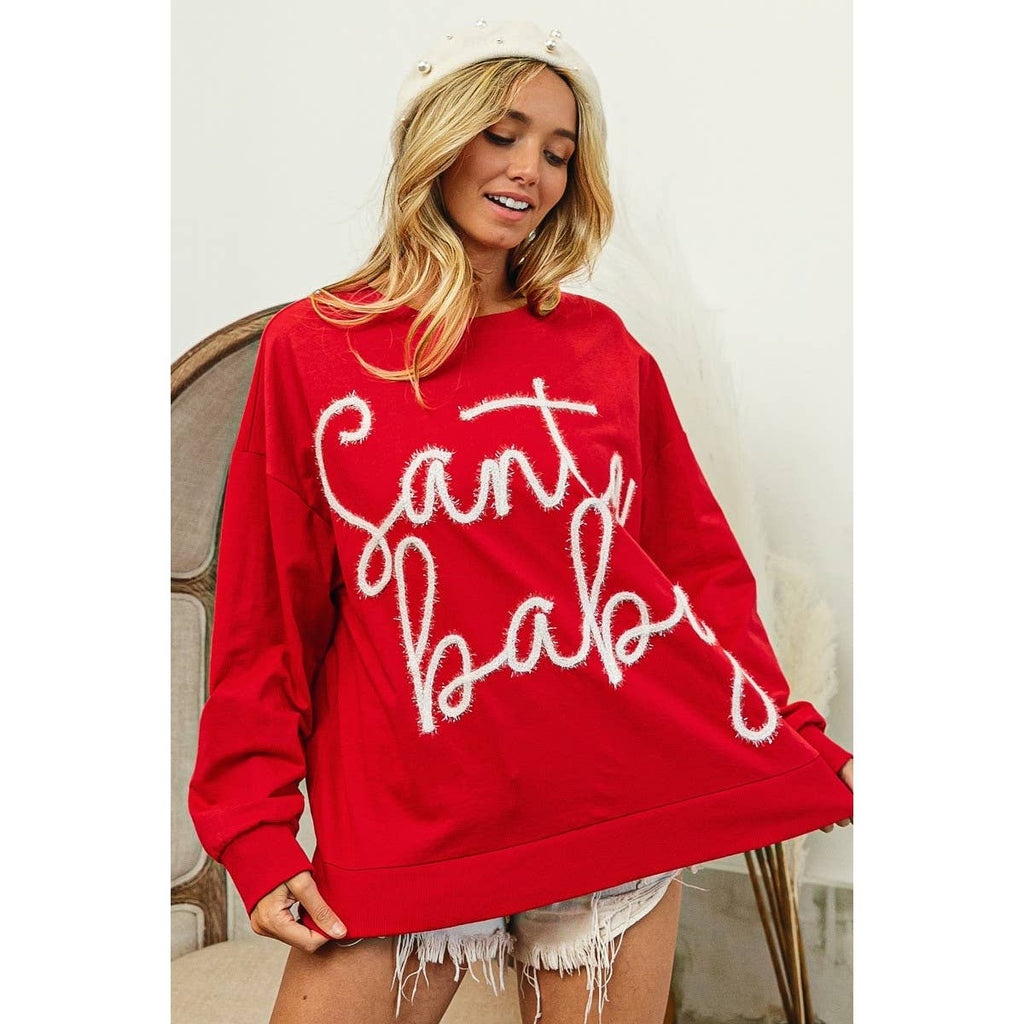TINSEL SANTA BABY LETTERING CHRISTMAS SWEATSHIRT