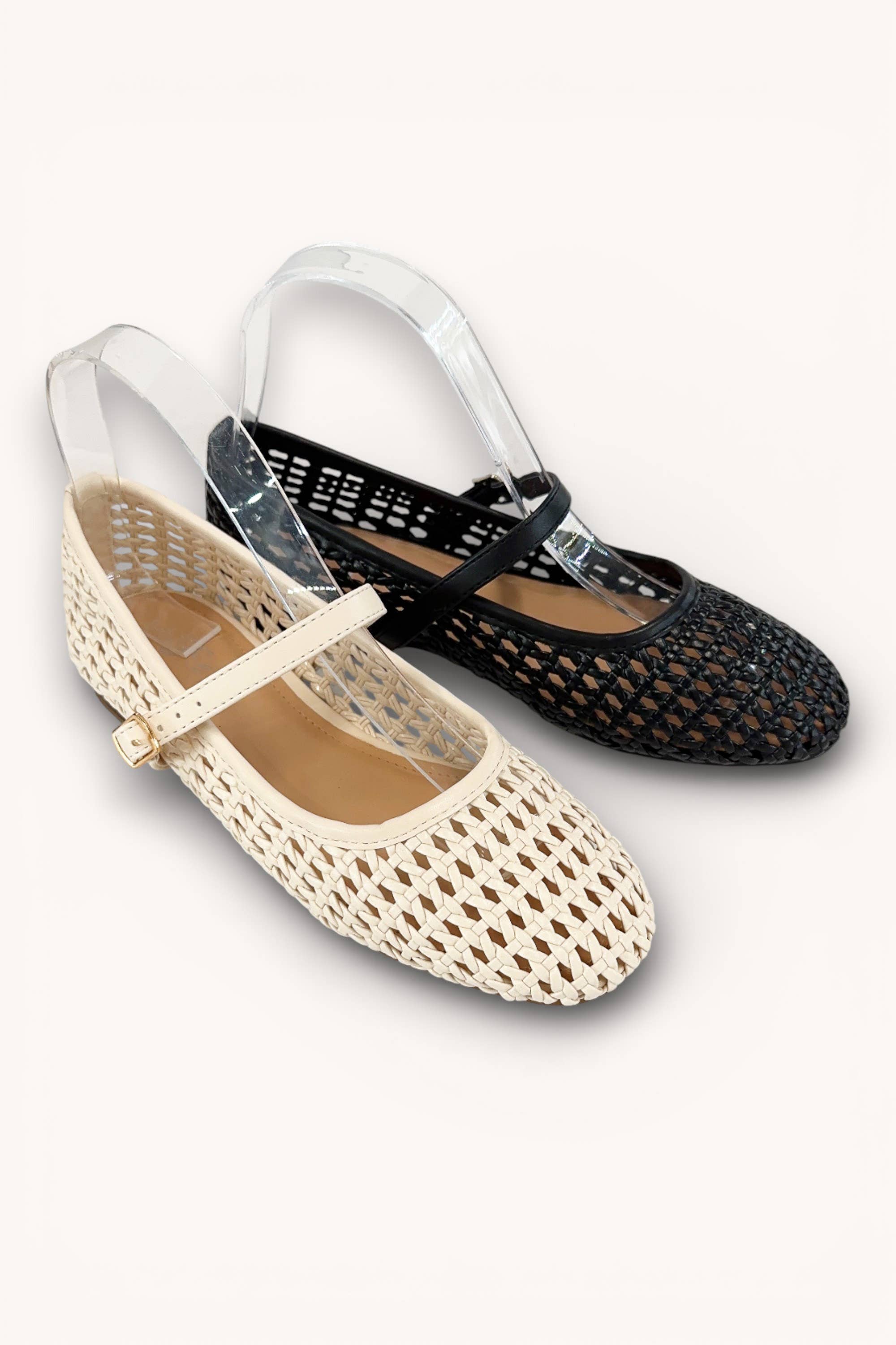 Tan Woven Mary Jane Flats