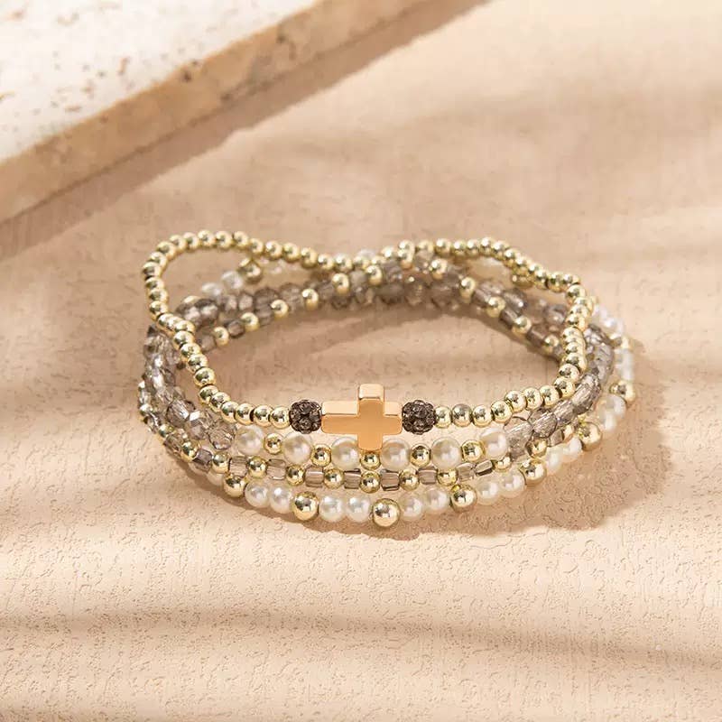 Silver Cross Elegant Stackable Bracelets