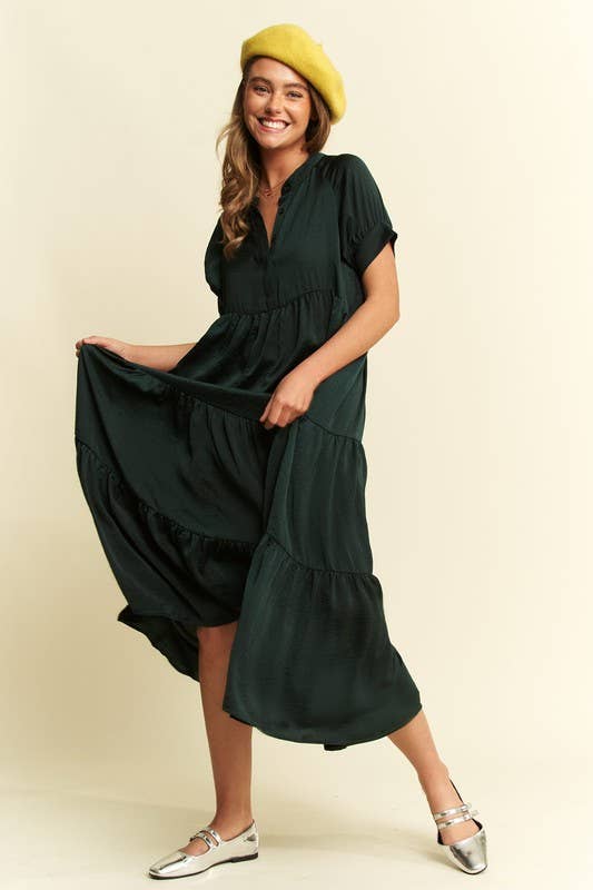 Black Polyester Button-Down Dress