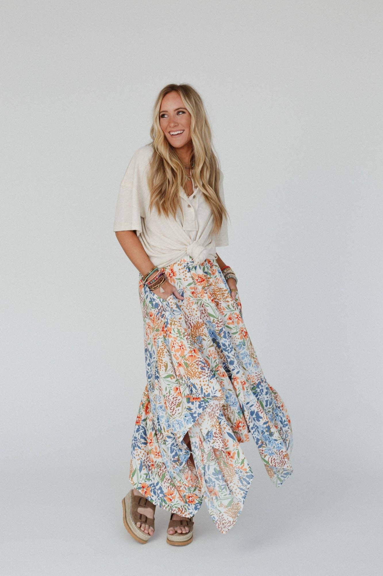 Swing Of Things Pocketed Midi Skirt - Floral