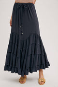 RUFFLED DRAWSTRING WASIT MAXI SKIRT WITH LINING