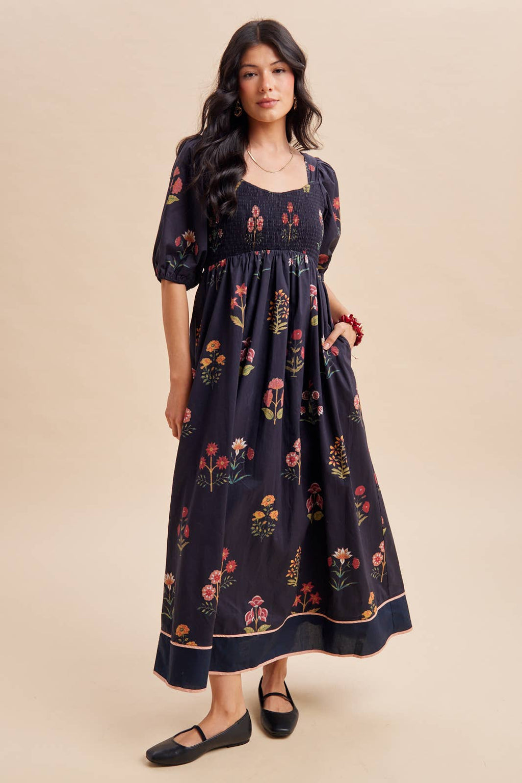 Black Floral Maxi Dress with Sweetheart Neckline