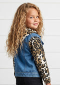 Girls Kids Leopard & Denim Fall Winter Jean Denim Jacket