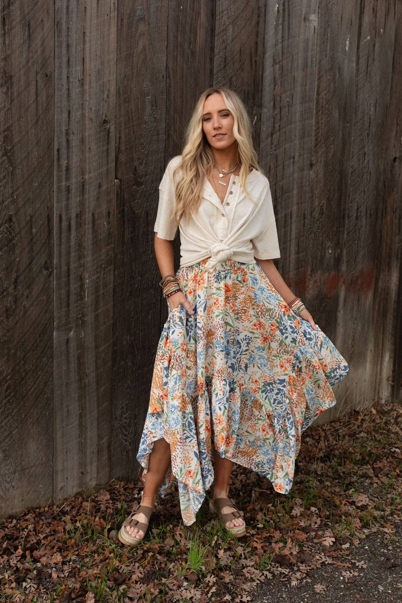 Swing Of Things Pocketed Midi Skirt - Floral