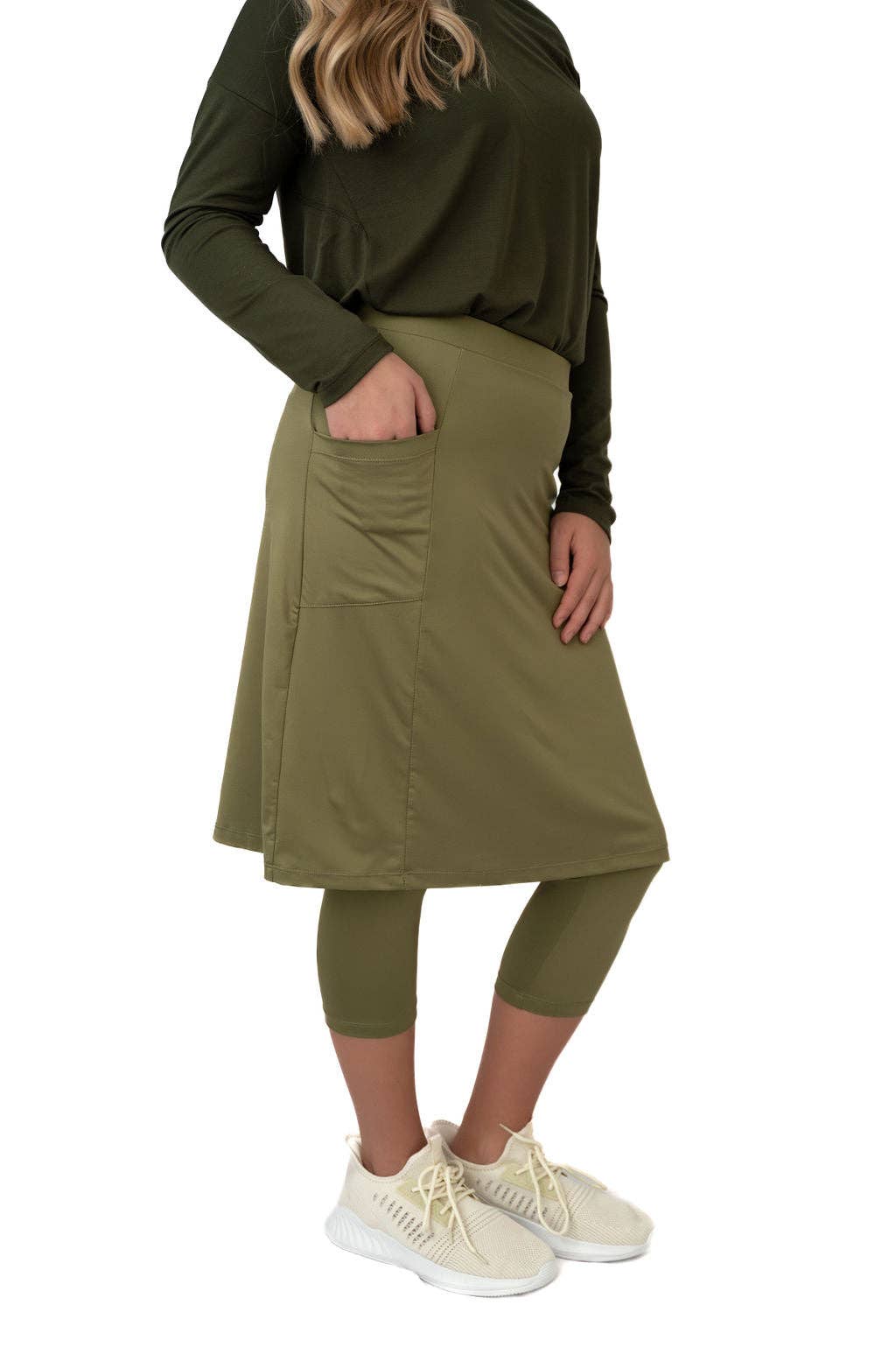 Snoga Women’s Modest Fit Skirted Leggings- 22" Martini Olive