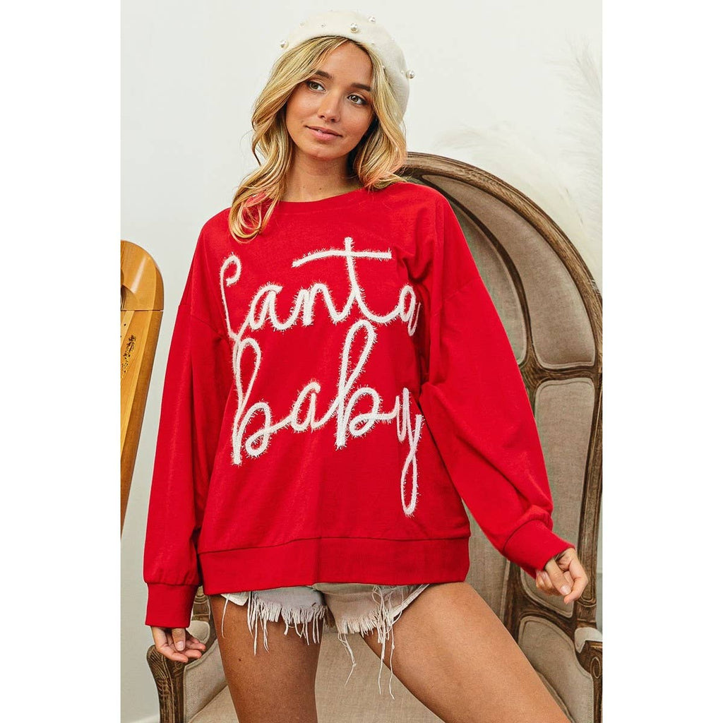 TINSEL SANTA BABY LETTERING CHRISTMAS SWEATSHIRT