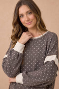 Polka Dot Colorblock Cutout Back Pullover