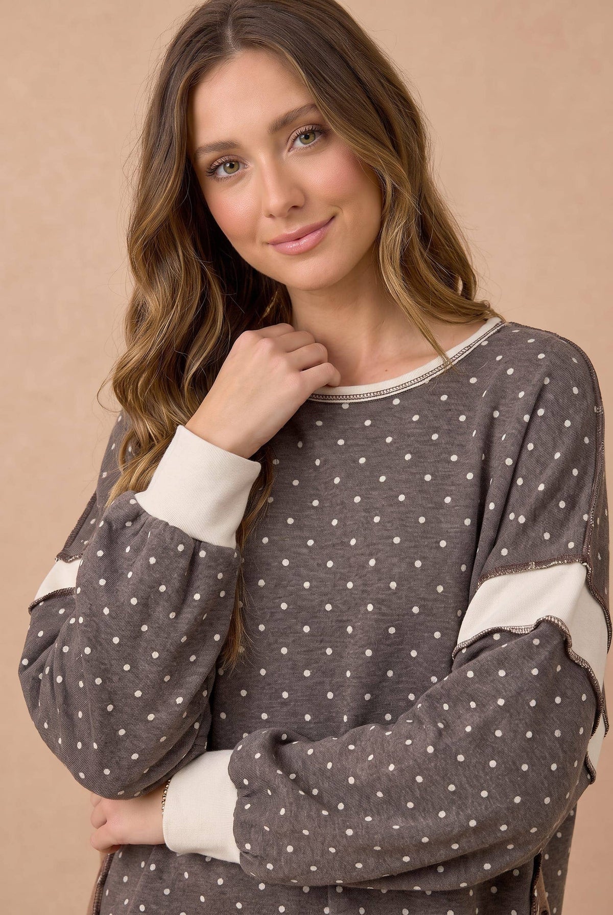 Polka Dot Colorblock Cutout Back Pullover