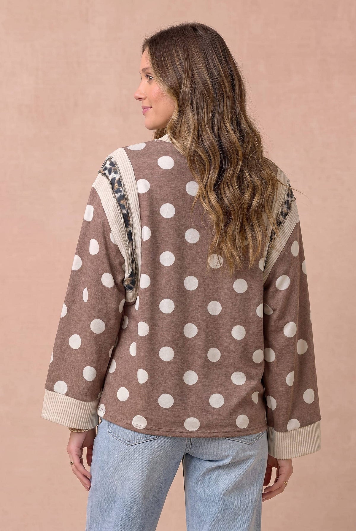 Plus Polka Dot Mixed Media Knit Top