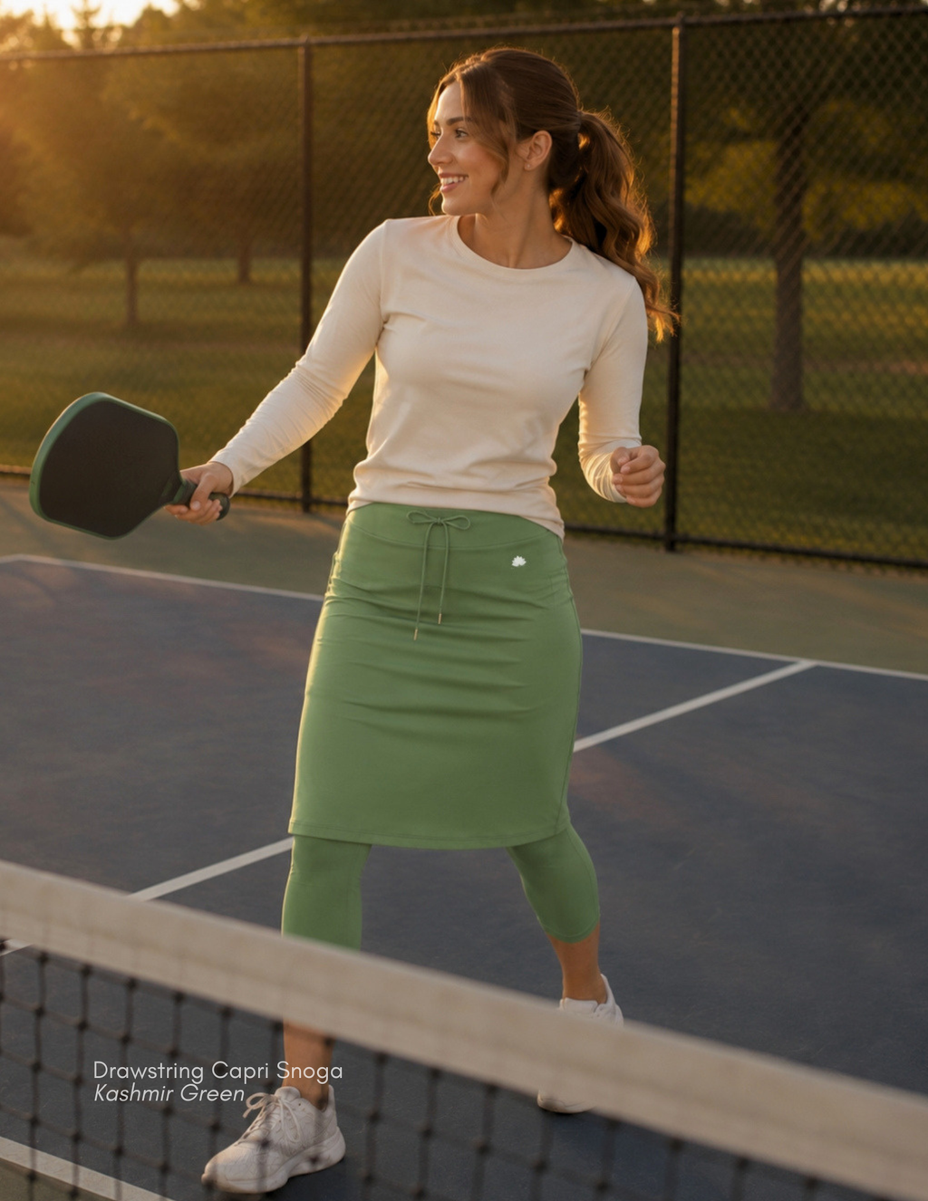 High-Waist Drawstring Skirted Leggings - Kashmir Green