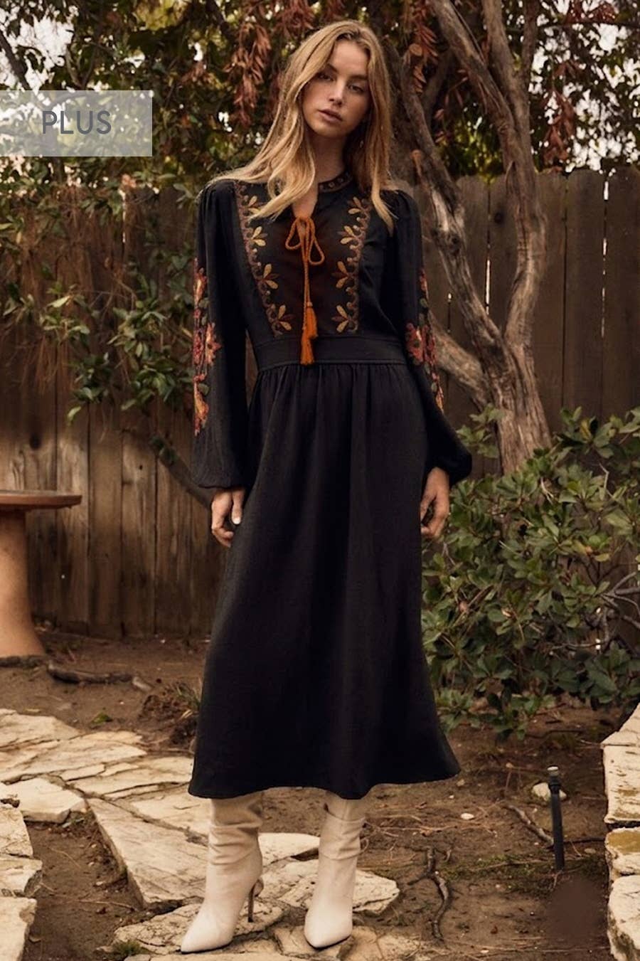 Plus Embroidered Midi Dress