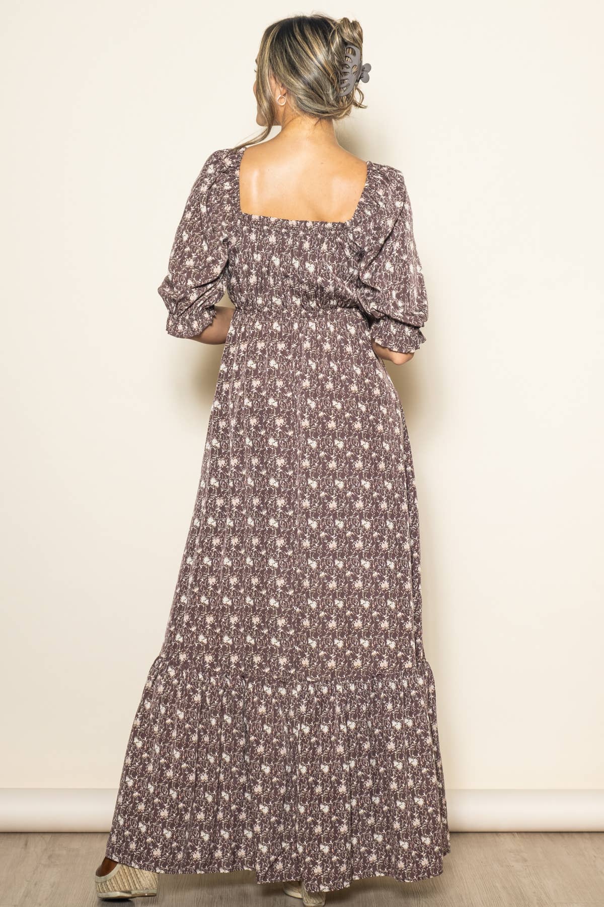 Flowy Babydoll Empire Wide Flare Floral Maxi Dress w Pockets
