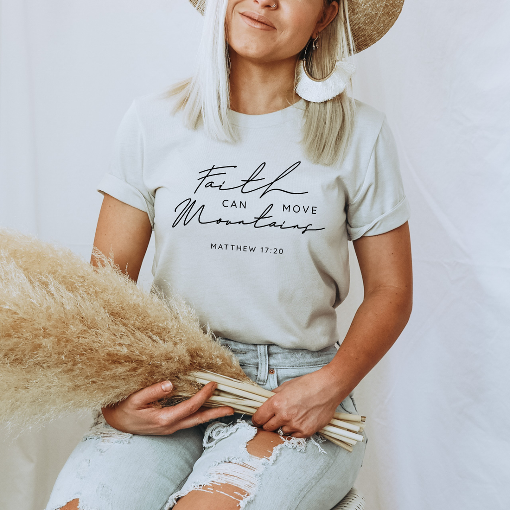 Faith Can Move Mountains Bible Verse Tee - Crew or V-Neck