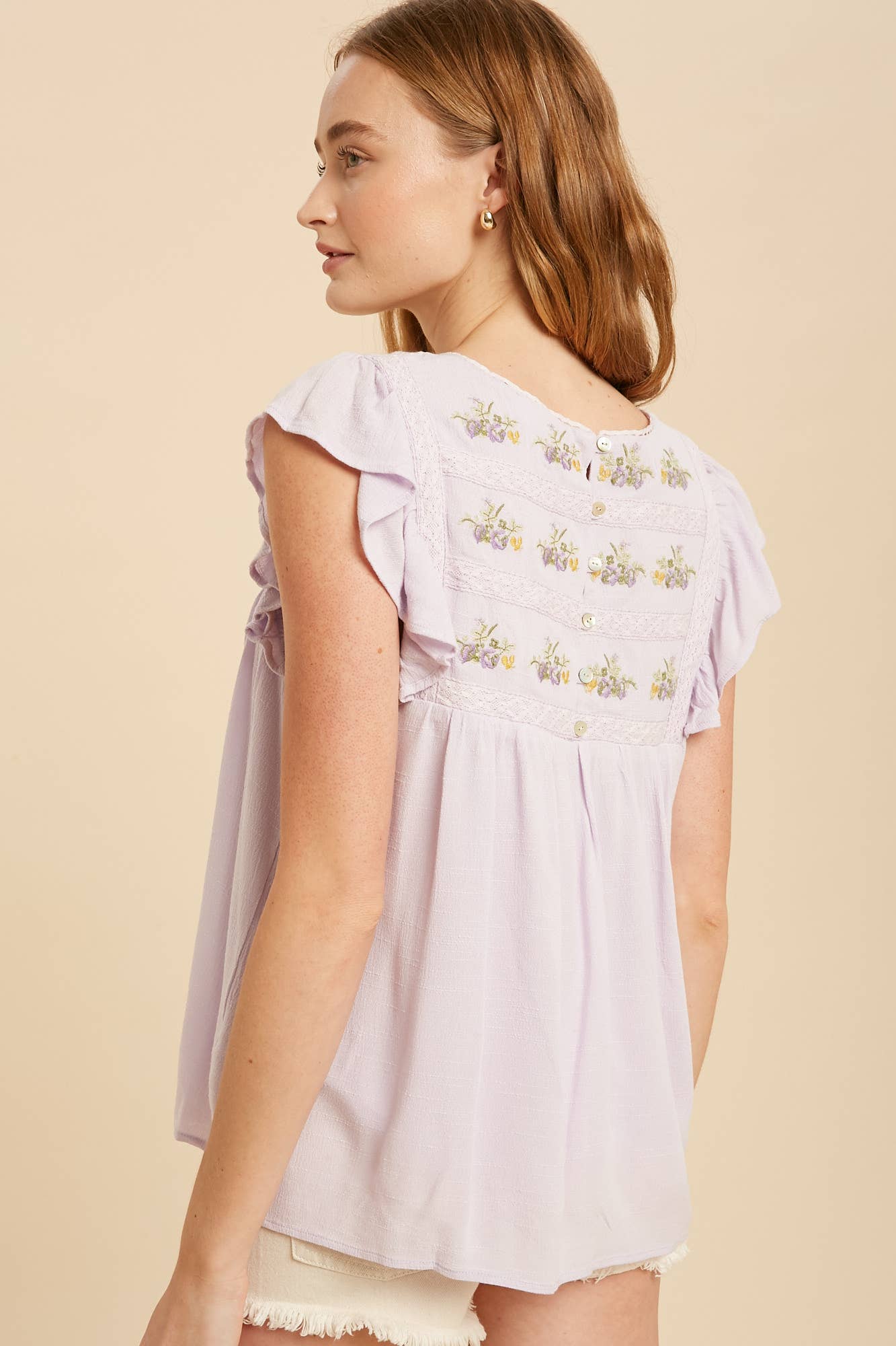 Lilac Floral Flutter Sleeve Babydoll Top