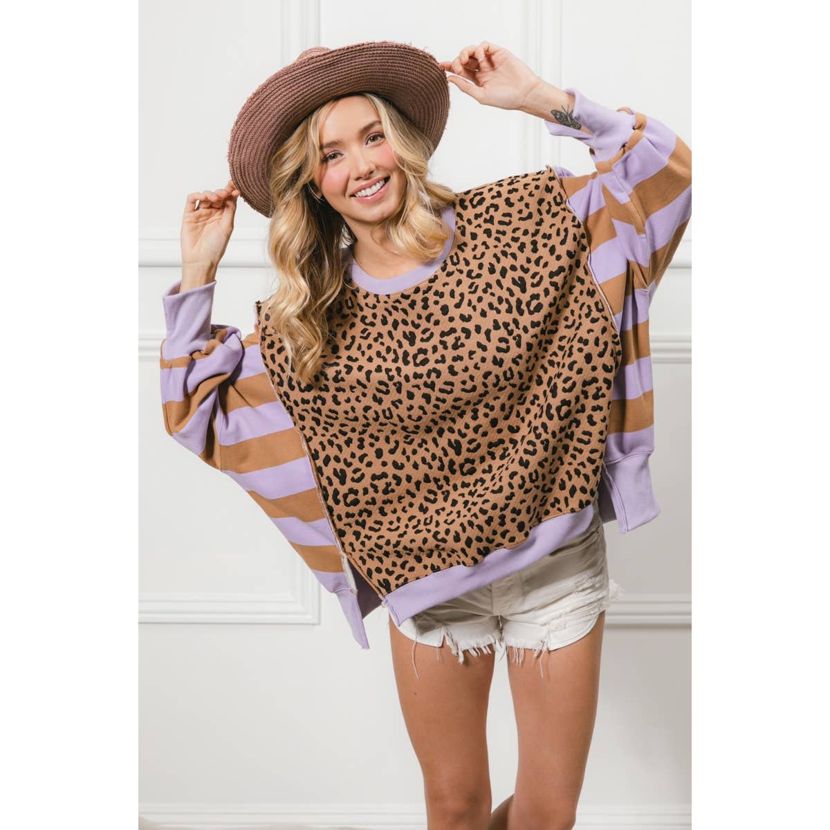 LEOPARD AND STRIPE MIXED TOP