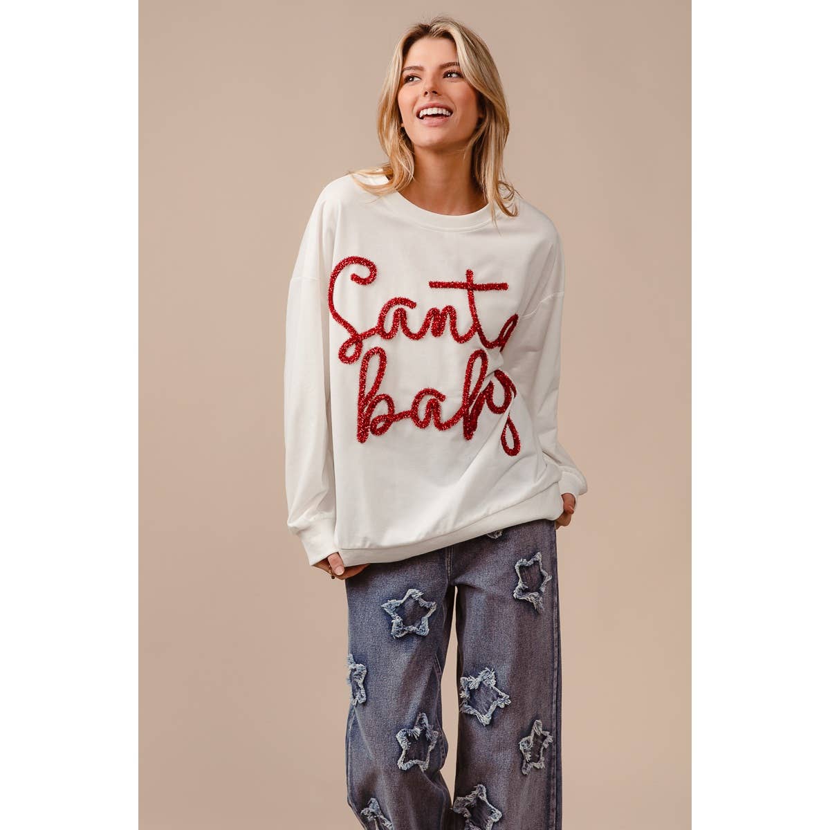 TINSEL SANTA BABY LETTERING CHRISTMAS SWEATSHIRT