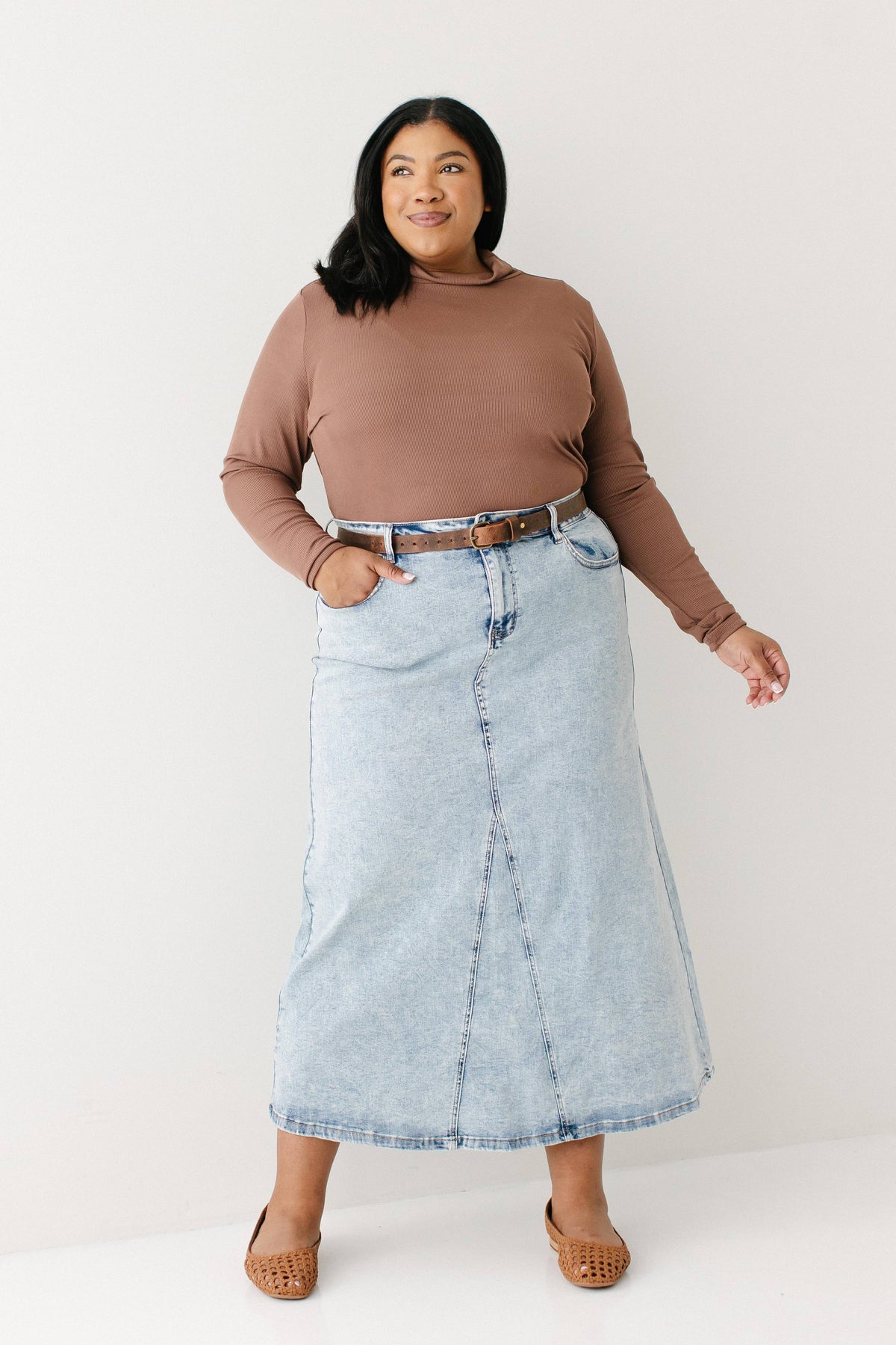 Brooklyn Stretch Denim Maxi Skirt in Vintage Wash