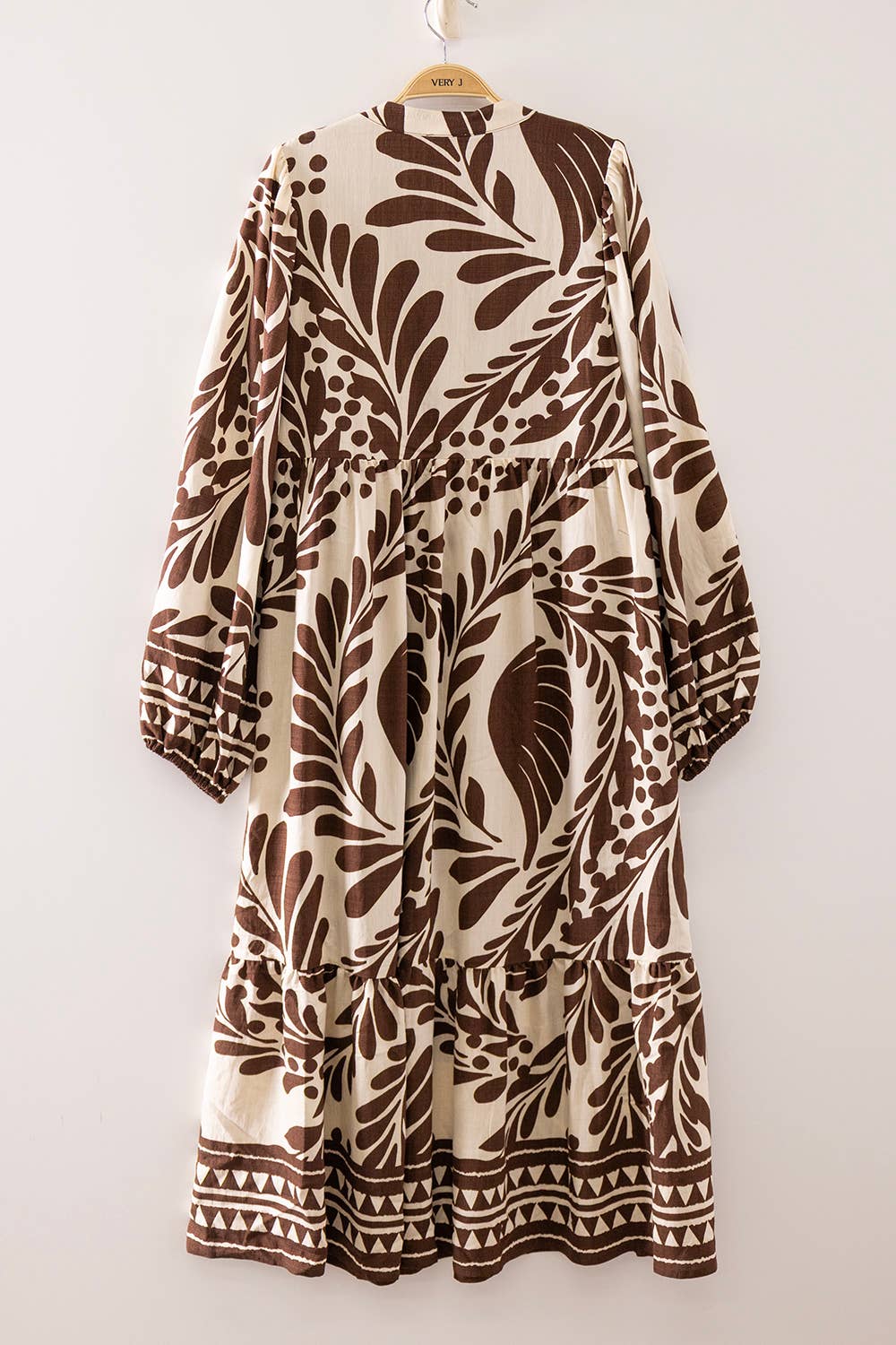 ND32332-Tropical Leaf Print Tiered Maxi Dress