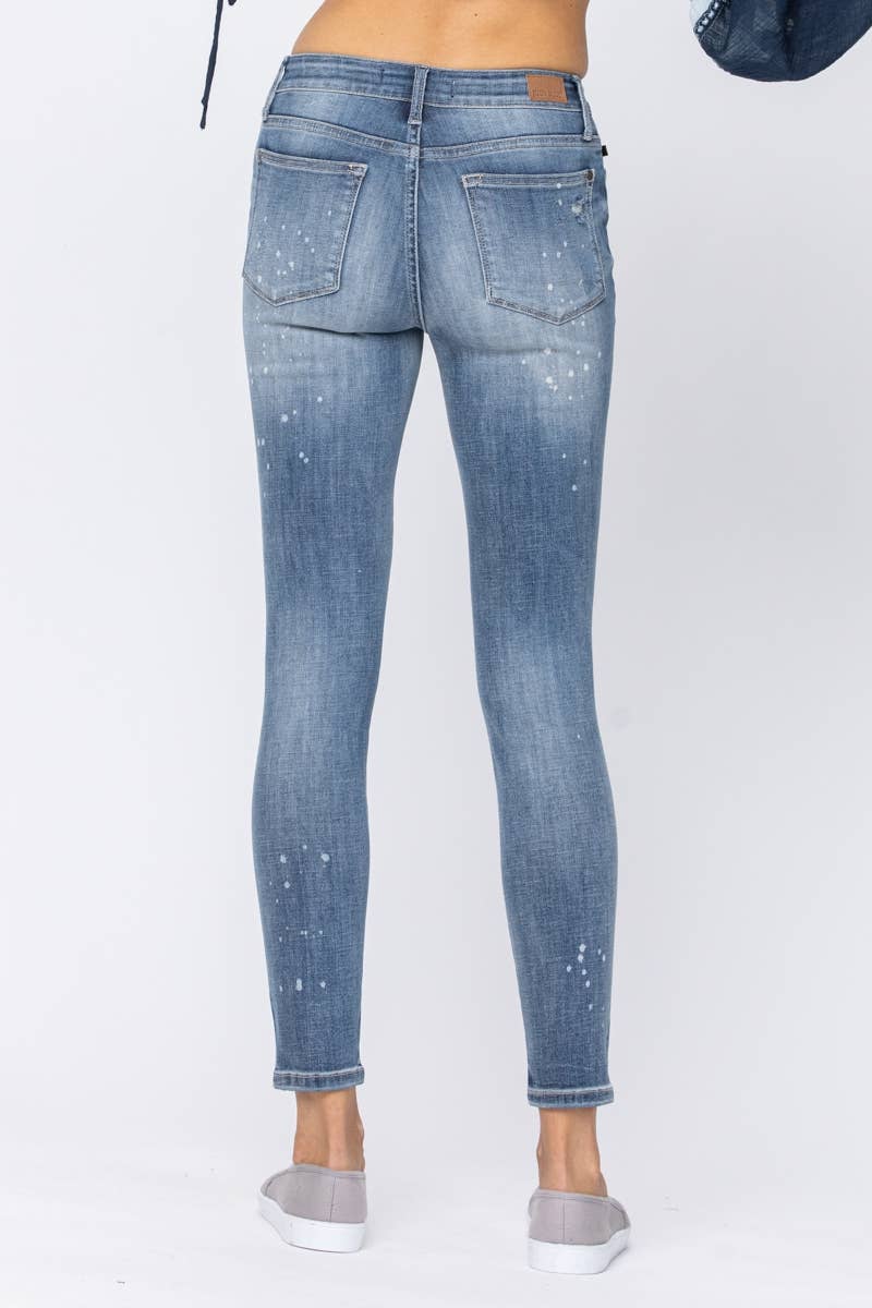 Mid Rise Bleached Splatter Skinny Jeans - Judy Blue