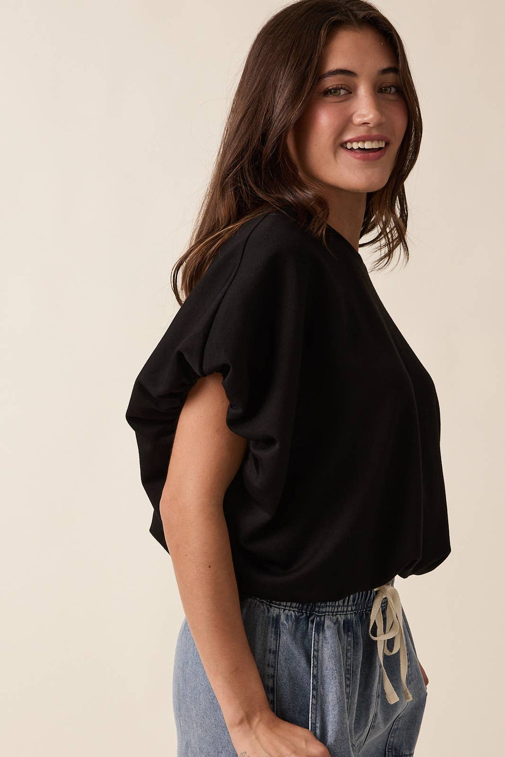 Black Bubble Hem Top