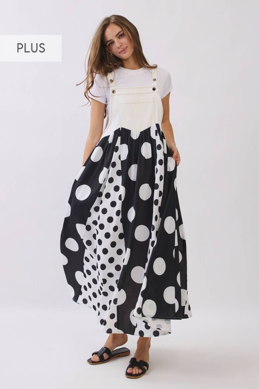 Plus Color Block Polka Dot Overall Maxi Dress