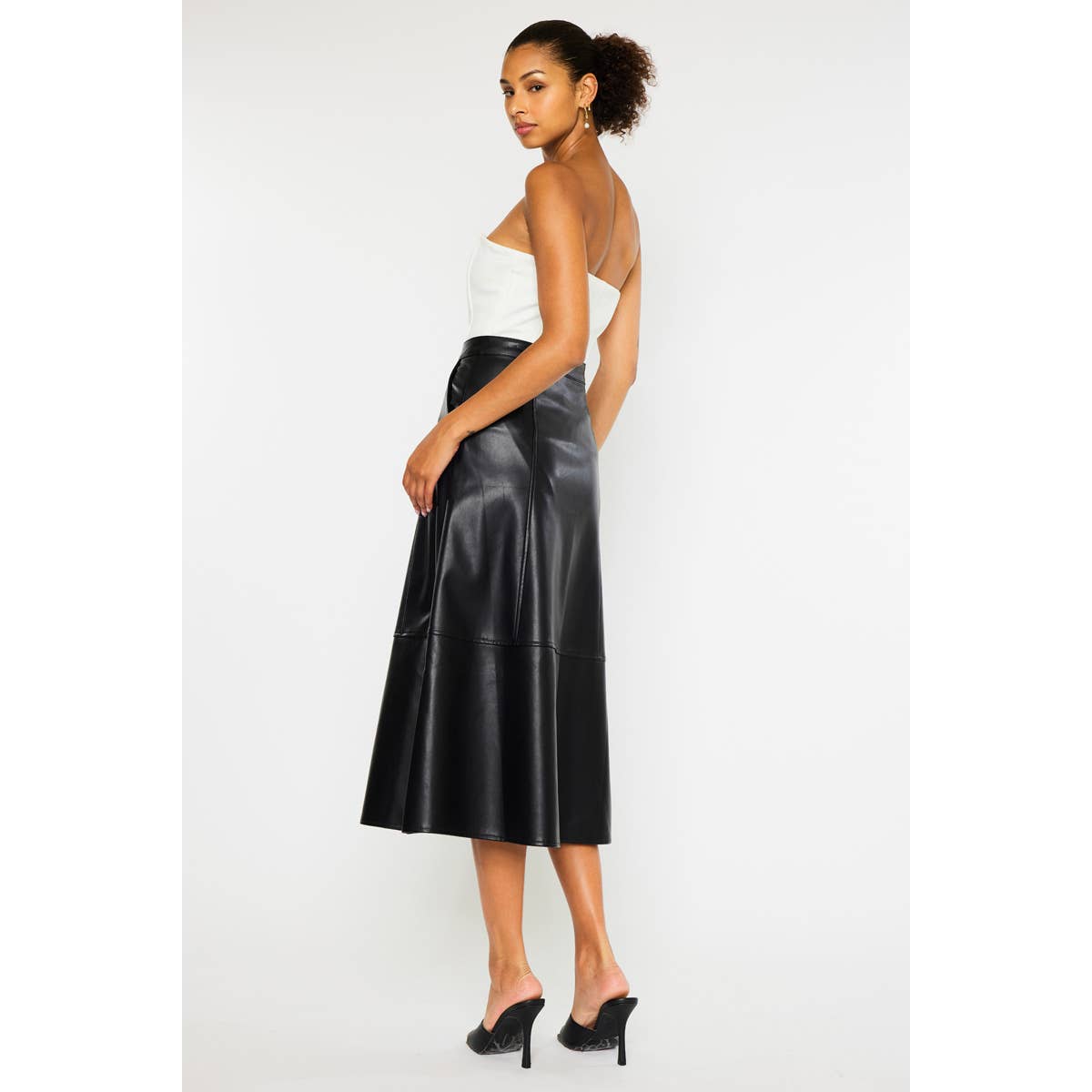 Black PU Leather High Wash Skirt - Kan Can