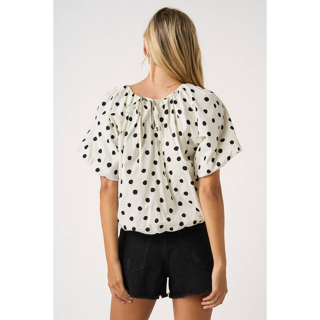 White/Black Polka Dotted Bubble Blouse