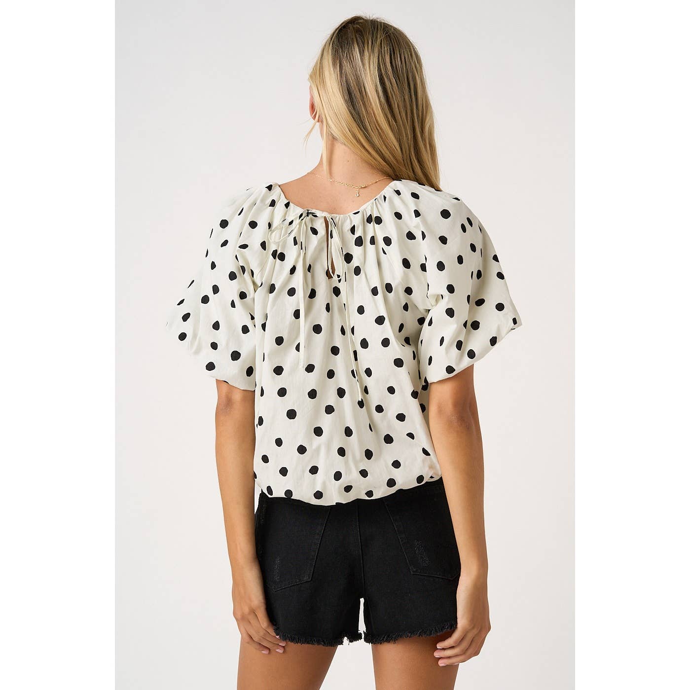 White/Black Polka Dotted Bubble Blouse