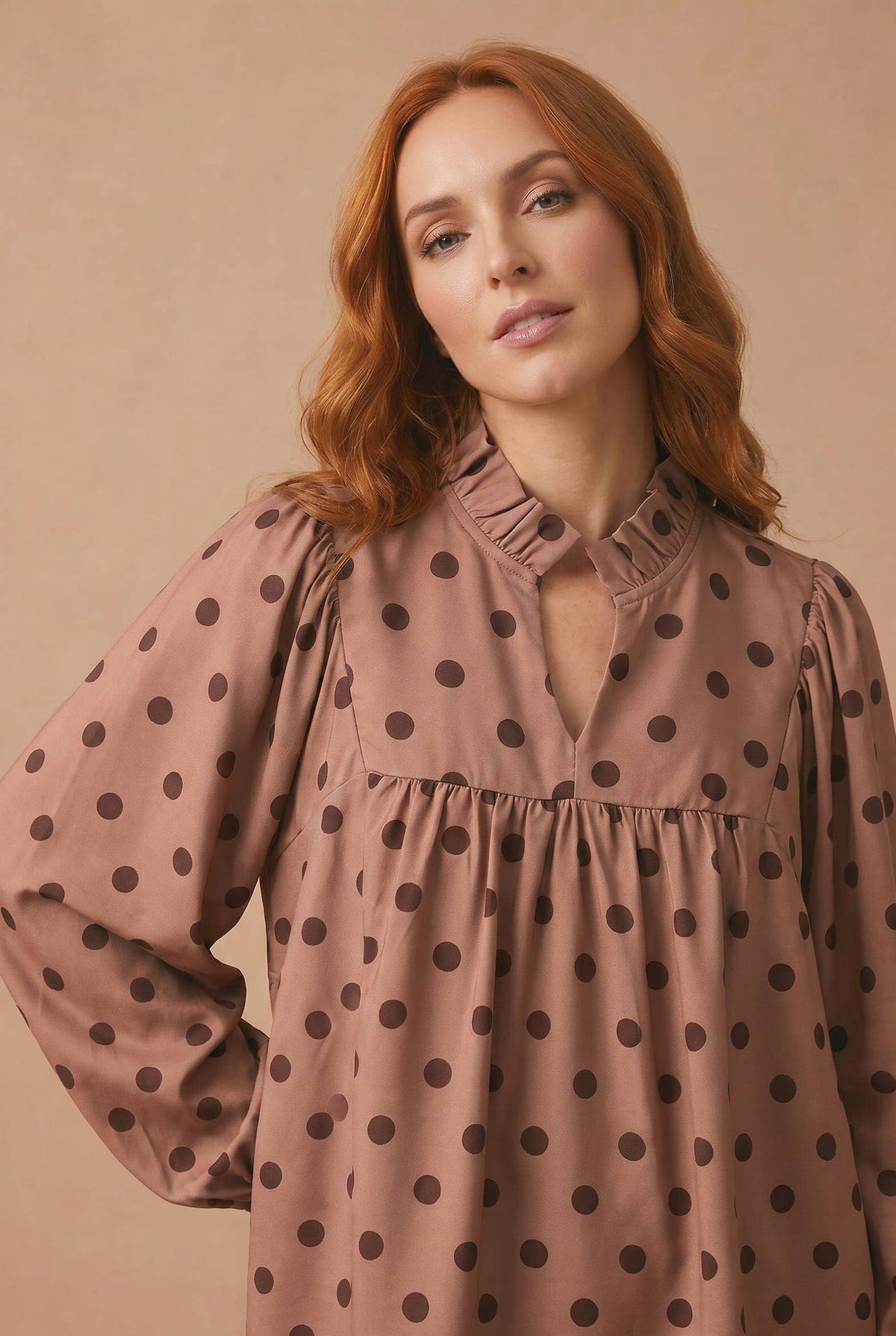 Polka Dot Bubble Sleeve Woven Blouse