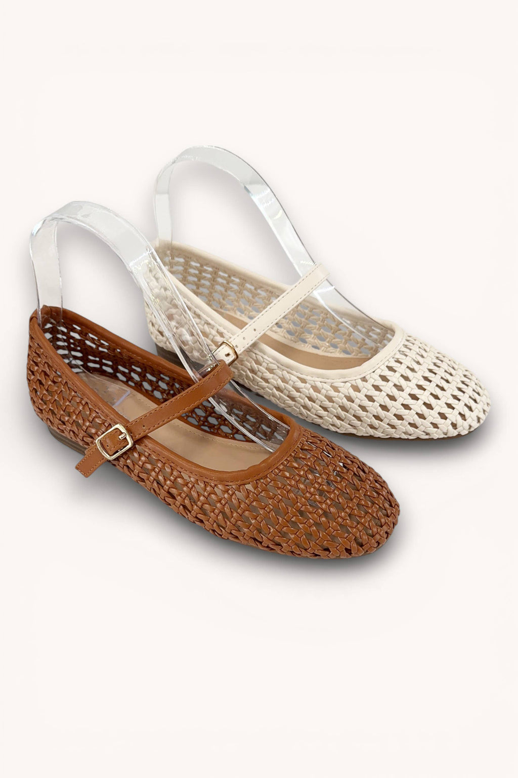 Tan Woven Mary Jane Flats
