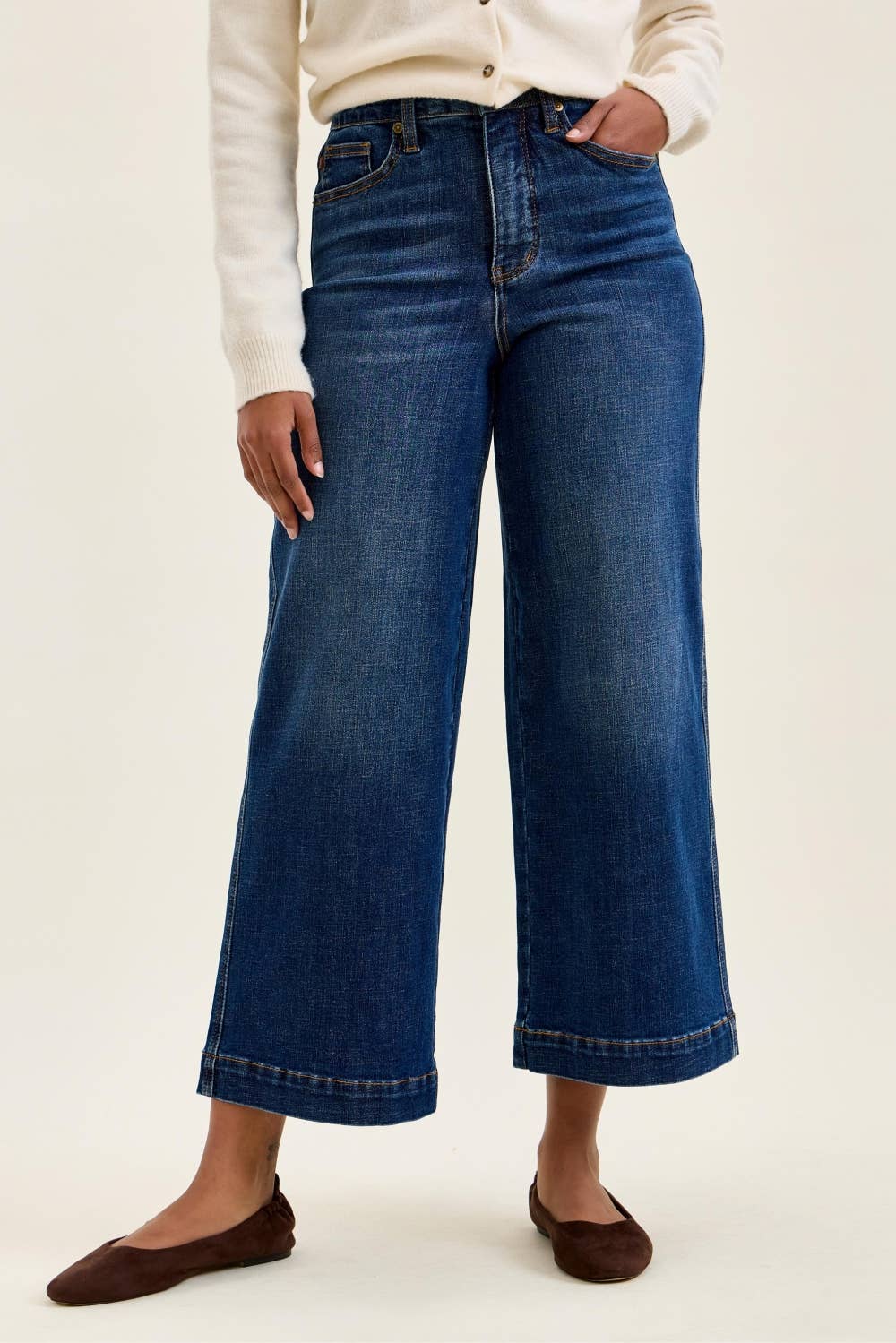 Dark Wash Cropped Ankle Wide Leg Jeans - Judy Blue