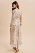 SMOCKED FLORAL MAXI DRESS: CLOUD DANCER / L