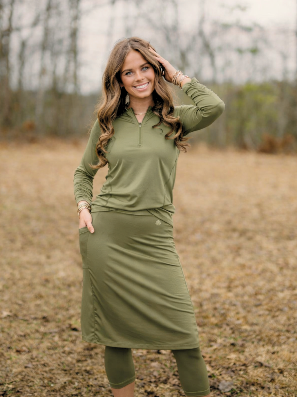 Snoga Women’s Modest Fit Skirted Leggings- 22" Martini Olive