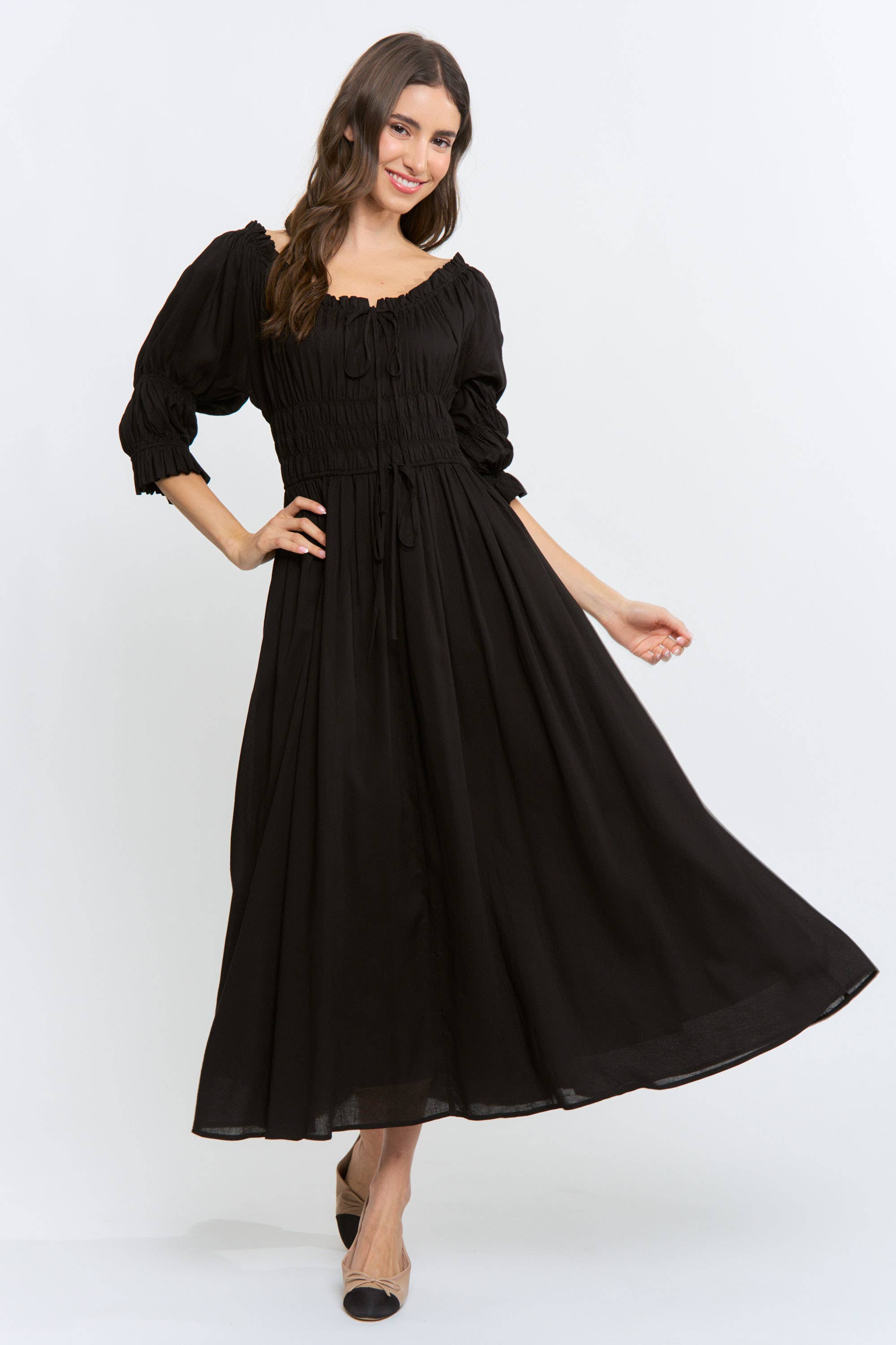 Navy Off or On Shoulder Pleated Maxi Dress