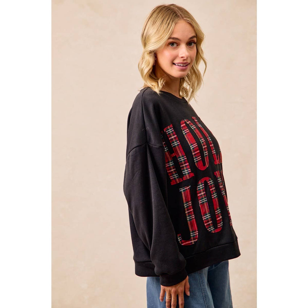 PLAID HOLLY JOLLY LETTERING CHRISTMAS SWEATSHIRT