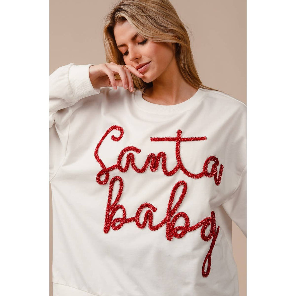 TINSEL SANTA BABY LETTERING CHRISTMAS SWEATSHIRT