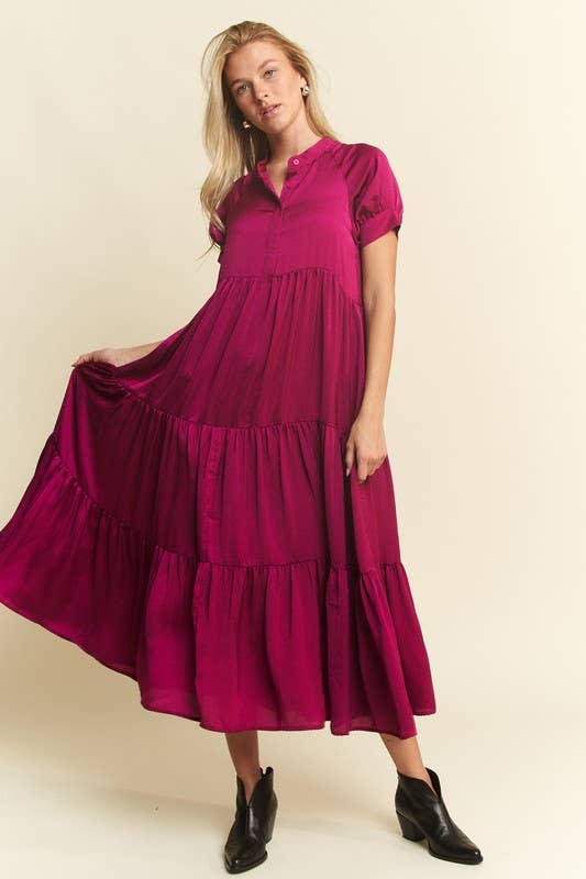 Black Polyester Button-Down Dress