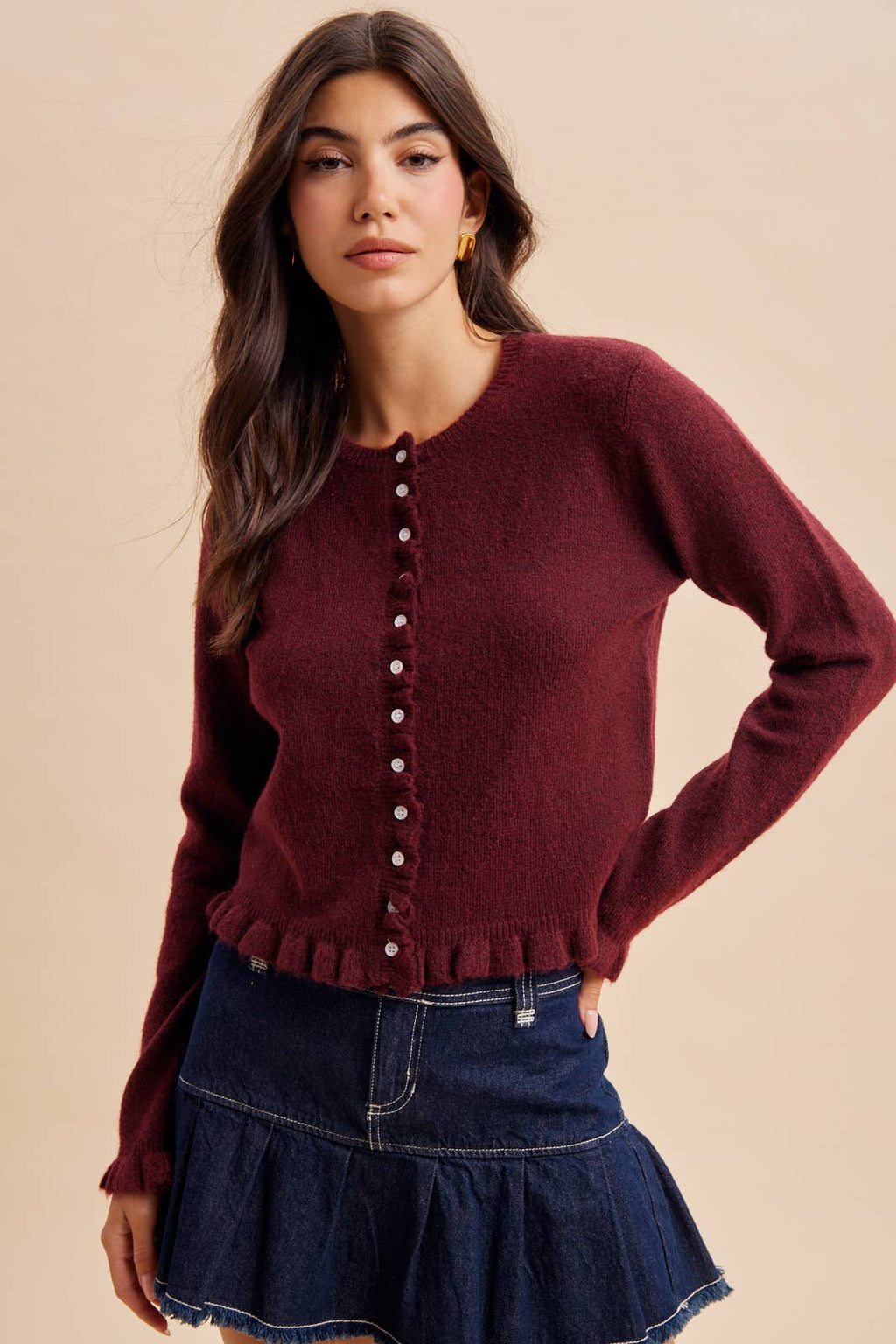 RUFFLED KNITTED CARDIGAN