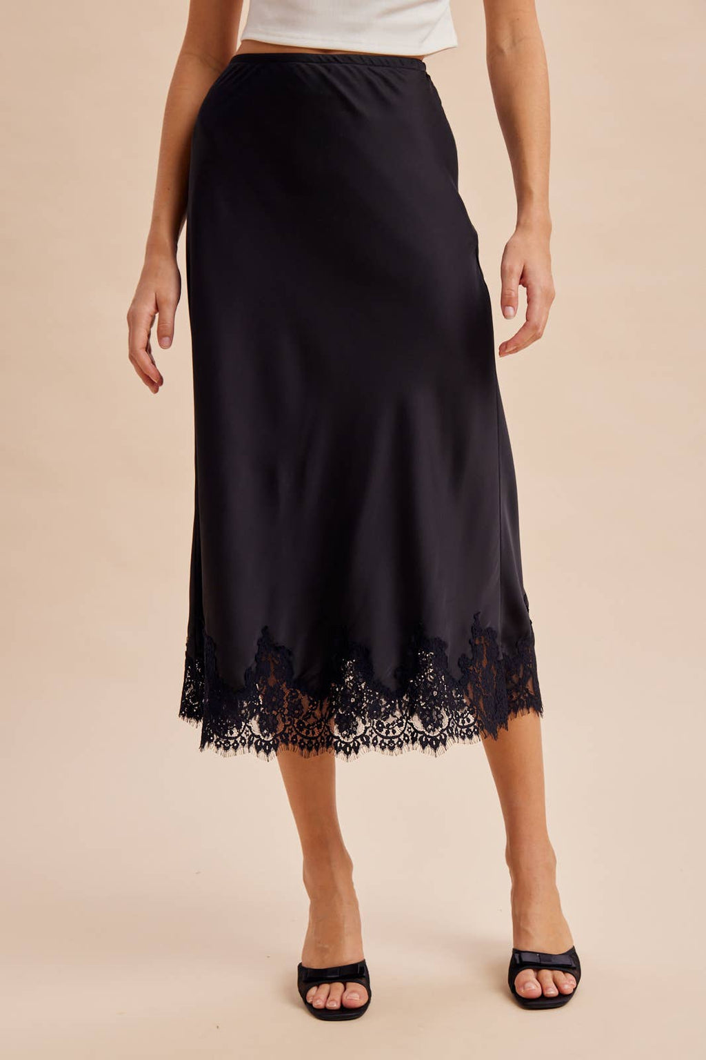 SATIN LACE TRIM SKIRT