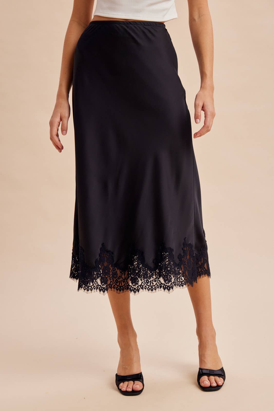 SATIN LACE TRIM SKIRT