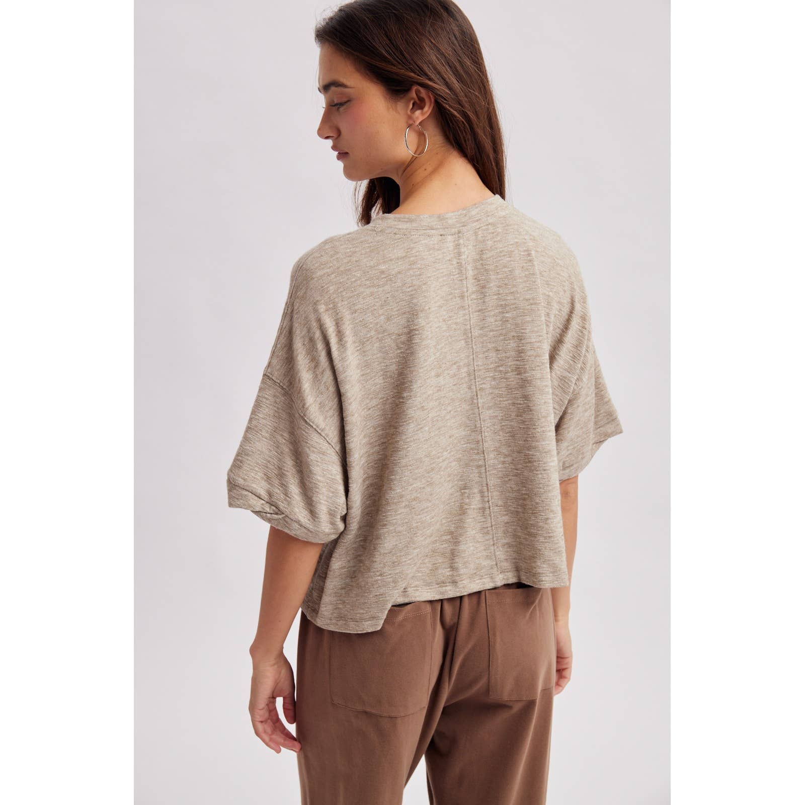 Grey Short Sleeve Button Down Knit Top