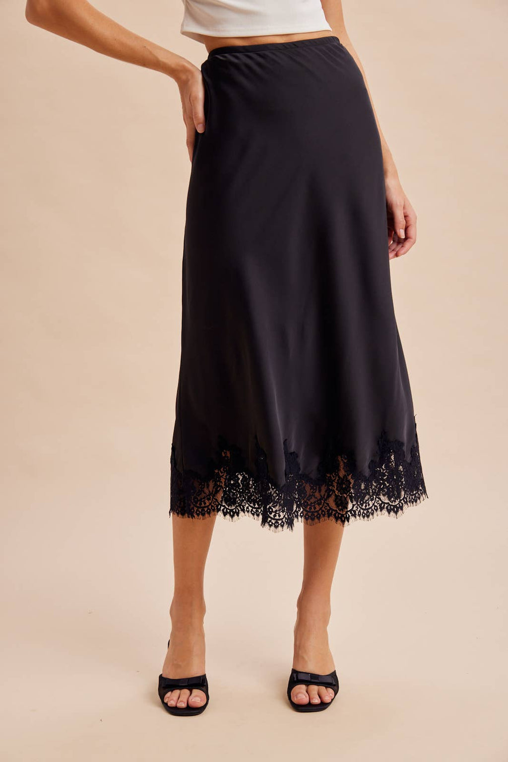 SATIN LACE TRIM SKIRT
