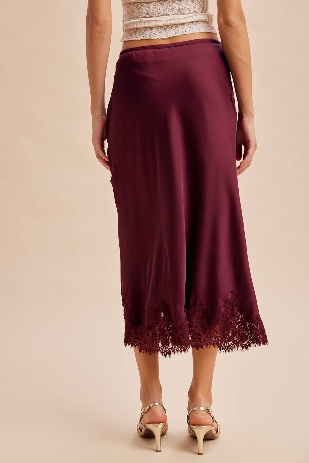 SATIN LACE TRIM SKIRT