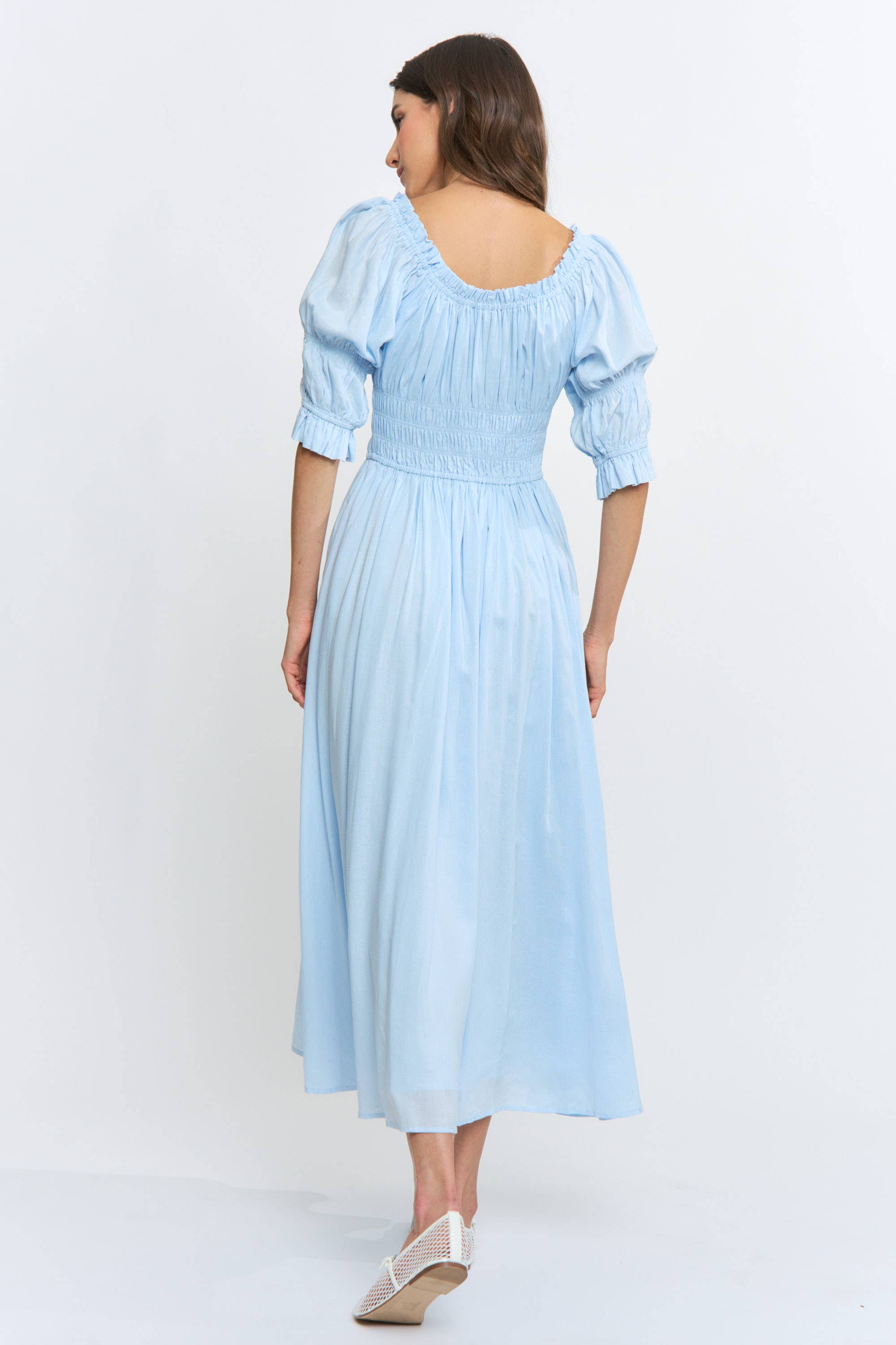 Navy Off or On Shoulder Pleated Maxi Dress